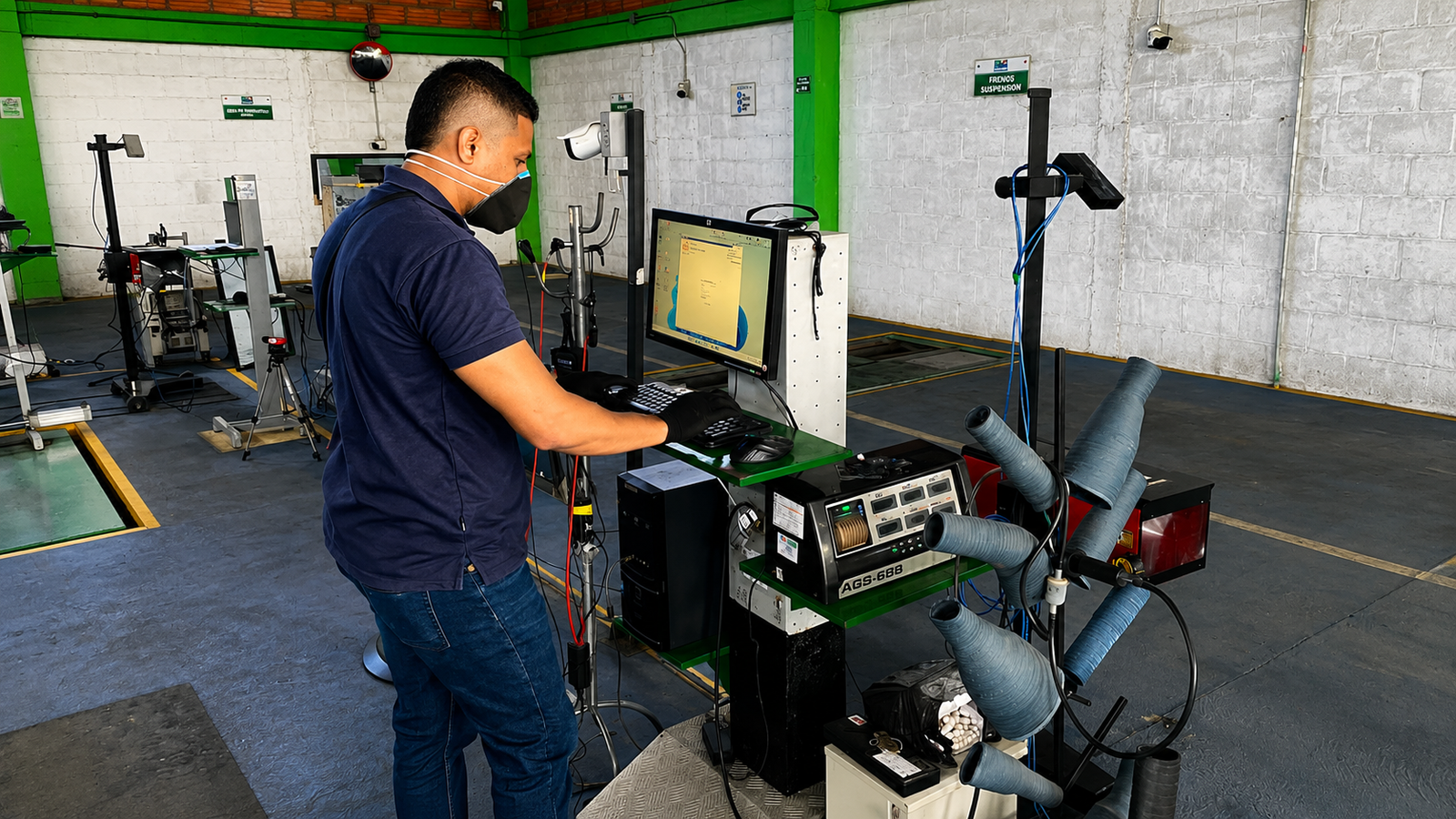 Técnico realizando análisis de emisiones de gases en CDA Arboletes